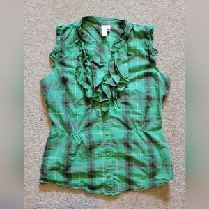Dolled Up green Plaid Button Up ruffled vneck fitted fit. Super sexy